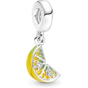 Lemon Slice Charm 925 Sterling Silver Charm 925 Sterling Silver Pendant,Jewelry Beads Gifts for Women Bracelet&Necklace