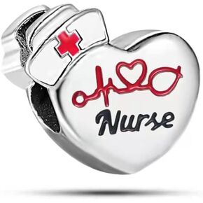 KunBead Heartbeat Love Heart Nurses Day ECG Bead Charm Compatible with Pandora Bracelets