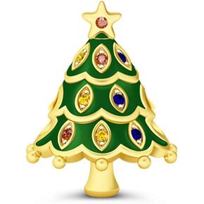 GNOCE Christmas Tree Charms 925 Sterling Silver Charms Bead Fits All Bracelet/Necklace For Women Christmas Gift