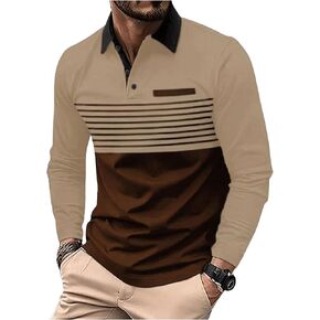 Men's Striped Color Block Tennis Shirt Collared Button Front Long Sleeve Casual Work Shirt