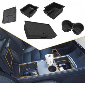 Chirano 5PCS Center Console Organizer Tray for Tesla Model Y 2020-2025, 5PCS Interior Accessories of Armrest Storage Tray, Hidden Storage Box, Cup Holder Insert, Under Seat Storage Box (5PC Trays)