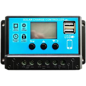 30A PWM Solar Charge Controller 12V 24V Battery Detect Voltage Cheap Regulator 5V USB Port Phone Charger Mini Offgrid System Pulse Width Modulation Controller Auto Timer DC Load Module
