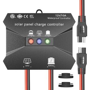 Solar Charge Controller, 10A 12V Waterproof Solar Intelligent Regulator with LED Indicate Lights for 12V Solar Panel and Battery