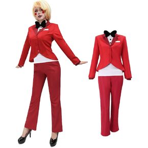 DAZCOS Charlie Morningstar Cosplay Costume with Coat Shirt Pants and Tie Red Anime Cosplay Women Halloween Christmas Outfits