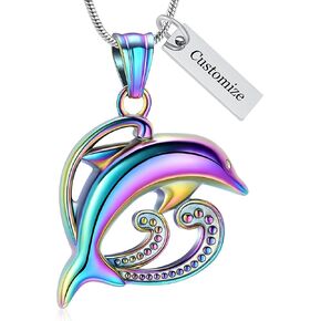Dolphin Urn Necklaces for Ashes Waves Cremation Urns Necklaces Pendant Jewelry Stainless Steel Memorial Keepsakes Human/Pet Ash Pendant Jewelry for Men Women with Funnel Filler Kit