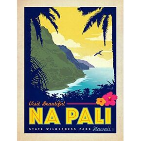 Vintage Art NA Pali Hawaii Sticker (Kauai Wilderness Rail Visit Travel)