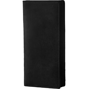 Vintage Top Grain Leather Long Wallet for Men Black Cowhide Bifold Wallet Gift Box