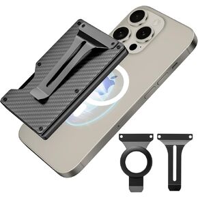 Magnetic Phone Wallet for Men, Minimalist Slim Mens Wallet with Money Clip, Metal Phone Wallet with AirTag Holder for iPhone 15 14 13 12 Pro Max/Pro/Plus/Mini, Carbon Fiber