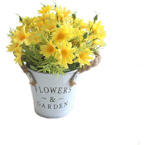 Potted Artificial Daisy Flowers Bonsai Silk Flowers with Pot Fake Flower Arrangements for Home Office Restaurant Table Windowsill Decor, White