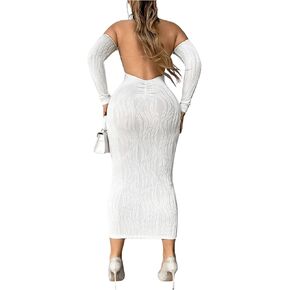 Floerns Women's Off Shoulder Long Sleeve Bodycon Dress Backless Party Long Dress
