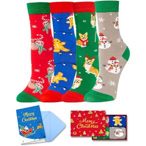 HAPPYPOP Christmas Gifts Stocking Socks for Mom Dad - Secret Santa Socks Xmas Stocking with Greeting Card for Teen Boys Girls, Christmas Stocking 4 Pack