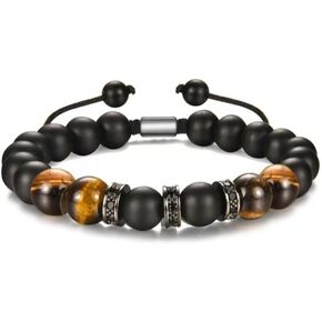 Tiger Eye Bracelet Men,Bead Bracelet Men,Beaded Bracelets for Men,Bracelet for Men,Mens Bracelet,Black Obsidian Bracelet,for Brothers,Family,Friends,Birthday/Christmas/Father's Day Present
