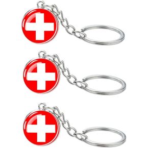 3 Pcs Switzerland Flag Key Chain,Cool Keychain for Car Keys, Stainless Steel Keyrings & Keychains,Used for Home Decoration, Jewelry Hanging Decorations.