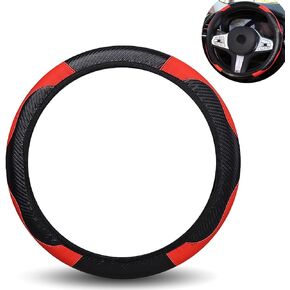1 PC Car Steering Wheel Cover, Carbon Fiber Car Steering Wheel Protector, Elastic Breathable Steering Wheel Cover, Universal Car Interior Accessories for Most Cars (Red)