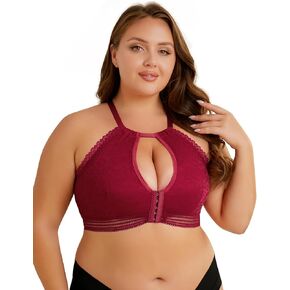 SOLY HUX Women's Plus Size Bras Lace Wireless Bra Cut Out Front Closure Bralette