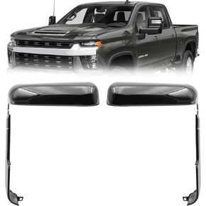 Gloss Black Top+Side Tow Mirror Covers Cap Fits for 2020 2021 2022 2023 2024 Chevy Silverado GMC Sierra 2500HD 3500HD