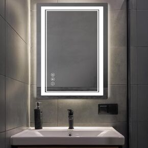 20"x 28" LED Bathroom Mirror with Front and Backlight, Bathroom Vanity Mirror with 3 Color Adjustable, Stepless Dimmable Light, Anti-Fog, Memory Function, Vanity Mirror for Wall(Horizontal/Vertical).