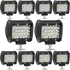LED Light Pods for Trucks, 4 Inch LED Light Bar 72W 7000lm Quad Row Waterproof, Car Off Road Driving Lights Fog Lights Tractor LED Work Lights Combo Beam for Trailer ATV UTV SUV RV, 10Pack