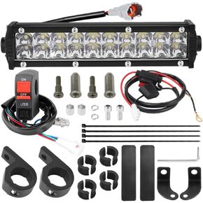 Dirt Bike Light Bar Kit USB switch + Mounting Bracket Headlight for KLX110 CRF110 TTR110 YZ250F for 7/8" Handlebars 60W Led Headlight Bar Socket Charger USB 5V 2A Plug & Play Motorcycle Pit Dirt Bike