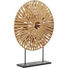 Deco 79 Plastic Rattan Abstract Handmade Decorative Sculpture Home Decor Statue with Black Stand, Accent Figurine 22" x 6" x 29", Brown