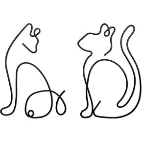 Metal Cat Wall Decor Linear Cat Wall Art Home Decoration Cute Cat Room Decor Signs for Living Room Bedroom Catio Decor Funny Cat Art Hanging Decor Black Cat Halloween Christmas Gifts for Cat Lovers