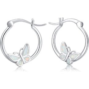 Butterfly Earrings for Women 925 Sterling Silver Aesthetic Opal Huggie Hoops Boho Animal Jewelry Gifts for Her Birthday Anniversary Mothers Day