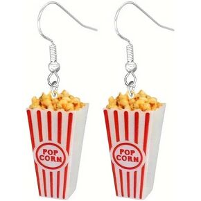 Generic Popcorn Tub Movie Night Theatre Blockbuster Butter Popcorn Fun Novelty Earrings Food Cartoon Snacks Drop Hoop Earrings