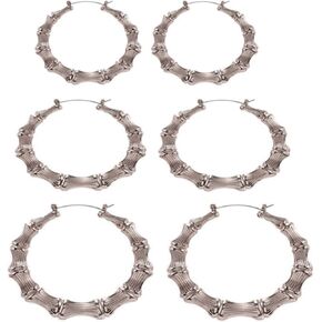 3Pairs Bamboo Hoop Earrings Set for Women Punk Exaggerated Geometric Round Circle Love Heart Statement Earrings Hip Hop Jewelry