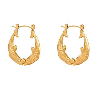 Dolphin Hoop Earrings for Women Stainless Steel Cute Animals Couples Dolphins Huggie Hoops Earrings Statement Jewelry Gifts for Valentines Day