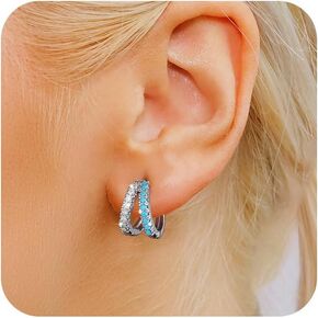 Gold/Silver Small Hoop Earrings Set for Women,14K Gold/Silver Plated Hypoallergenic Small Chunky Huggie Double Hoop Earrings For Women,Stud Earrings,Gold Pearl Dangle Hoop Earrings Set Jewelry For Gifts