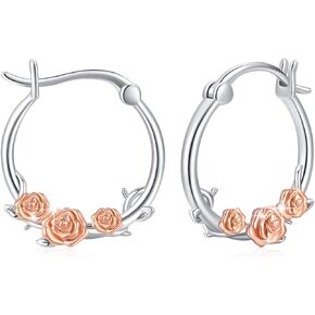 Flower Earrings S925 Sterling Silver Valentines Earrings Rose Floral Earrings Rose Gold Earrings for Women Rose Flower Earrings Rose Jewelry Valentines Day Gifts for Mother Daughter