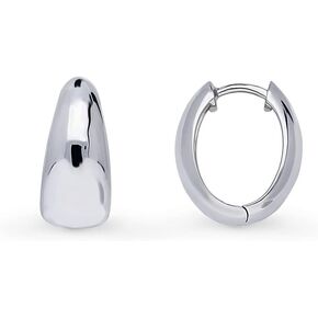 BERRICLE Sterling Silver Oval Dome Medium Fashion Hoop Huggie Earrings for Women 0.63 inch (Yellow Gold Flashed, Rhodium Plated)