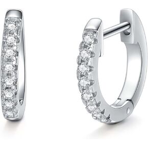 Huggie Earrings Diamond Earrings for Women 1/10 Carat Sterling Silver Hoop Earrings (D Color, VVS Clarity)