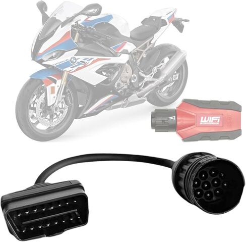 OBD2 Adapter Cable for BMW Motorcycle 10Pin GS-911 Male to 16Pin Male OBDii Diagnostic Connector, Compatible with GS-911 WiFi Scanner Tool for Euro 4 Motorbike of 2017 Model Year and Above in Saudi Arabia