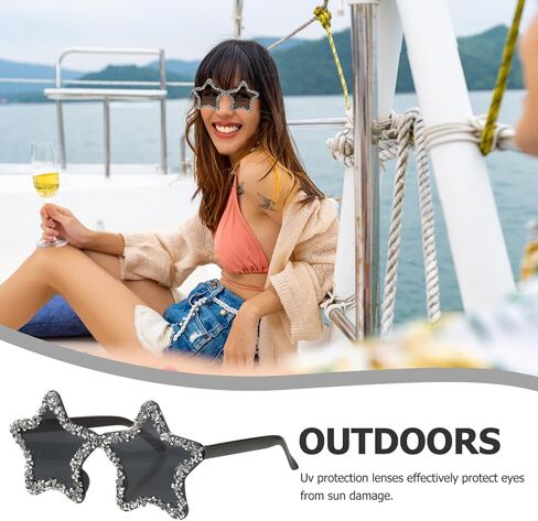Holibanna Rhinestone Star Sunglasses Rimless Sunglasses Trendy Transparent Star Glasses for Women Unisex Candy Bachelorette in Saudi Arabia