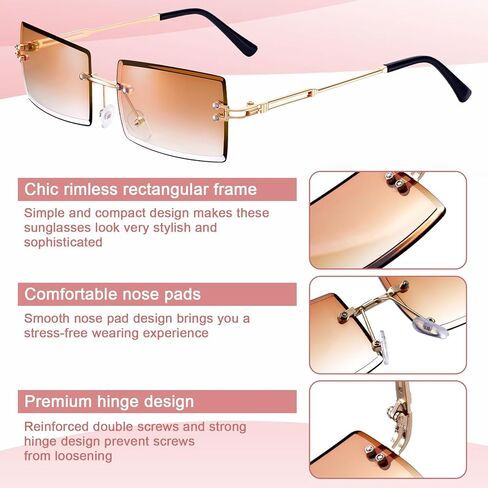 3 قطع نظارات شمسية مربعة بدون إطار نظارات عصرية بدون إطار نظارات مستطيلة شفافة Y2K للنساء والرجال in Kuwait