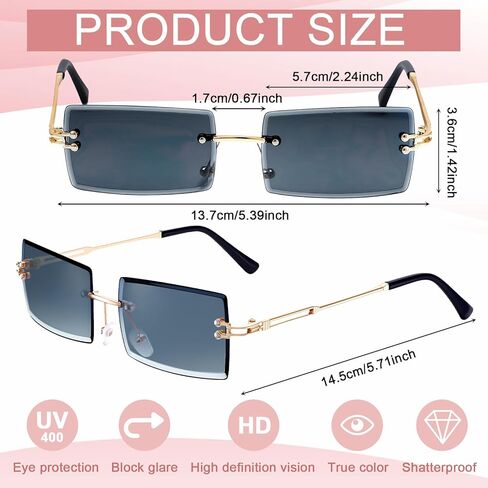 3 قطع نظارات شمسية مربعة بدون إطار نظارات عصرية بدون إطار نظارات مستطيلة شفافة Y2K للنساء والرجال in Kuwait