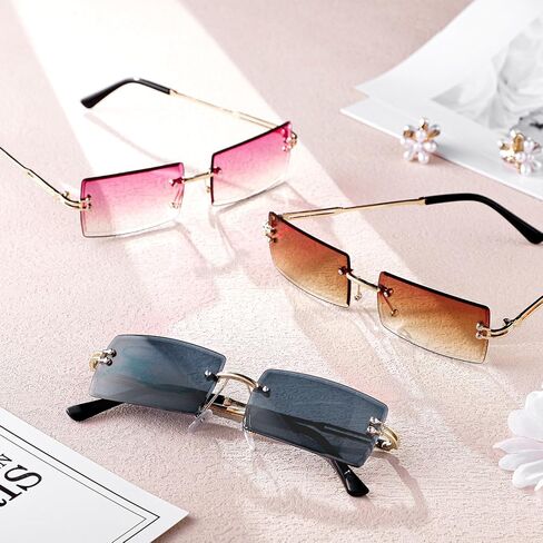 3 قطع نظارات شمسية مربعة بدون إطار نظارات عصرية بدون إطار نظارات مستطيلة شفافة Y2K للنساء والرجال in Kuwait