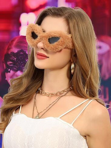 sy soul young Women's Plush Fuzzy Sunglasses Cat Eye Shades Glasses Punk Soft Velvet Party Cosplay Masquerade Eyewear in Saudi Arabia