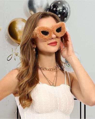 sy soul young Women's Plush Fuzzy Sunglasses Cat Eye Shades Glasses Punk Soft Velvet Party Cosplay Masquerade Eyewear in Saudi Arabia