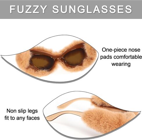sy soul young Women's Plush Fuzzy Sunglasses Cat Eye Shades Glasses Punk Soft Velvet Party Cosplay Masquerade Eyewear in Saudi Arabia
