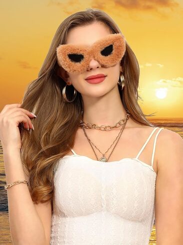 sy soul young Women's Plush Fuzzy Sunglasses Cat Eye Shades Glasses Punk Soft Velvet Party Cosplay Masquerade Eyewear in Saudi Arabia
