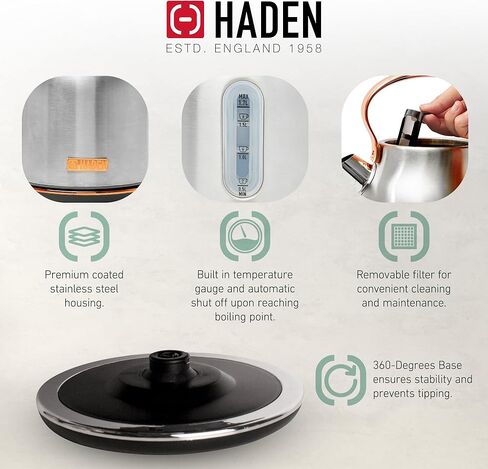 Haden Heritage 75012 1.7 Liter Stainless Steel Body Retro Electric Tea Kettle, White and Haden Heritage 75013 4 Slice Wide Slot Stainless Steel Retro Toaster, White in Kuwait