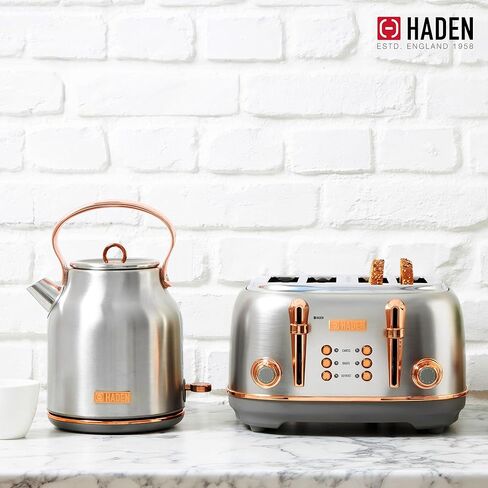Haden Heritage 75012 1.7 Liter Stainless Steel Body Retro Electric Tea Kettle, White and Haden Heritage 75013 4 Slice Wide Slot Stainless Steel Retro Toaster, White in Kuwait