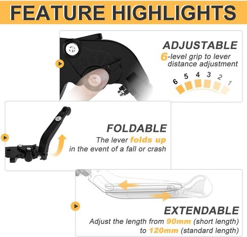 Motorcycle Clutch Brake Handle Levers, Adjustable Left Right Handle Levers Compatible with Husqvarna Nuda 900 2012-2015 Accessories (Black) in Saudi Arabia