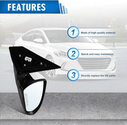 مجموعة مرآة جانبية للراكب الأيمن تناسب 2017 2018 2019 2020 Hyundai Elantra مع زجاج كهربائي ساخن لإشارة الانعطاف العمياء وكشف النقاط العمياء ومطابقة قابلة للطي يدويًا باللون الأبيض (7 دبابيس) in Kuwait
