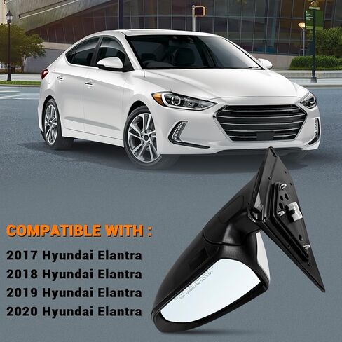 مجموعة مرآة جانبية للراكب الأيمن تناسب 2017 2018 2019 2020 Hyundai Elantra مع زجاج كهربائي ساخن لإشارة الانعطاف العمياء وكشف النقاط العمياء ومطابقة قابلة للطي يدويًا باللون الأبيض (7 دبابيس) in Kuwait