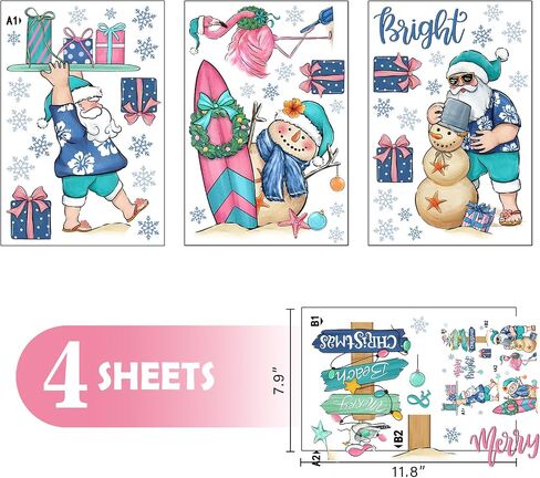 Mfault Winter Cartoon Mouse Snowman Blue Window Clings 4 Sheets, Let It Snow Christmas Tree Stickers Decals Decorations, Seasonal Snowflake Castle Home Kitchen Decor in Saudi Arabia