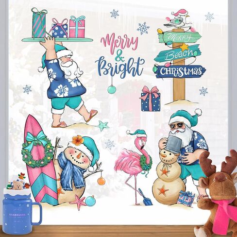 Mfault Winter Cartoon Mouse Snowman Blue Window Clings 4 Sheets, Let It Snow Christmas Tree Stickers Decals Decorations, Seasonal Snowflake Castle Home Kitchen Decor in Saudi Arabia