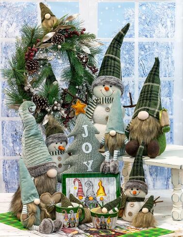 Boston International Christmas Winter Holiday Tabletop Figurine Decoration, 13-Inches, Green Plaid Hat Snowman in Kuwait